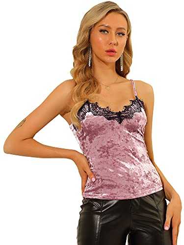 Allegra K Women's Velvet Camisole Lace Velour Party Club Spaghetti Strap Cami Top