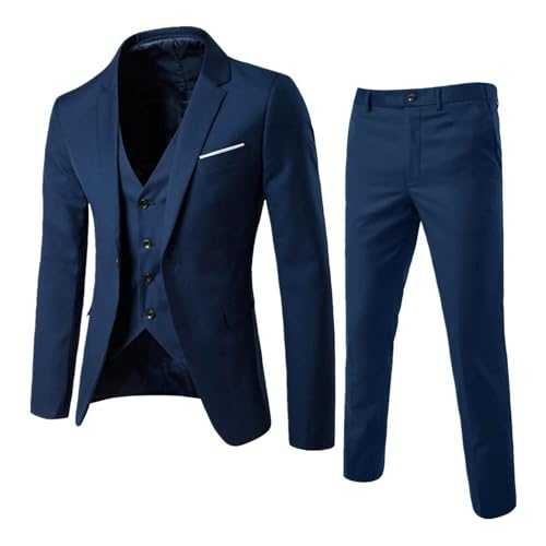 Mens Suits 3 Piece Slim Fit Wedding Formal Dinner Tuxedo Suits Solid Classic Set 1 Button Blazer Jacket Waistcoat Trousers for Wedding Prom Tuxedo Set