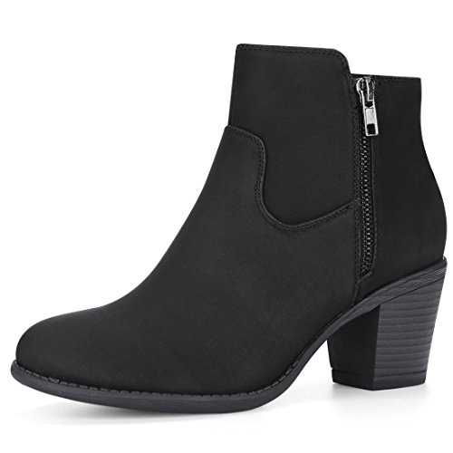 Allegra K Women's Low Chunky Heel Side Zipper Ankle Booties