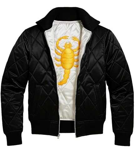III-Fashions Mens Scorpion Logo Ryan Gosling Quilted Embroidered Lightweight Satin Bomber Jacket