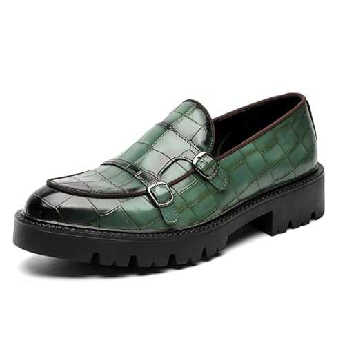 Mens Double Monk Strap Slip on Loafer PU Leather Oxford Formal Business Casual Comfortable Dress Shoes for Men