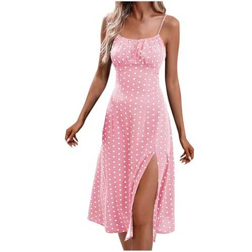 Dresses for Women UK Summer Elegant Bohemian Dress Ladies Thigh Slit Dresses Sexy Sleeveless Print Dress for Home Vacation Beach Wedding