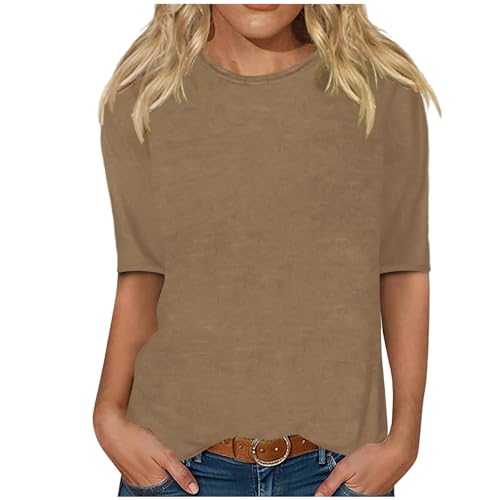 Women Top 3/4 Sleeve Plus Size T Shirts Sale Clearance V Neck Solid Tees Casual Loose Tunic Dressy Shirts Summer Fashion Classic Black 3/4 Tops Lightweight Comfy Elegant Blouses Tops UK Size 8-22