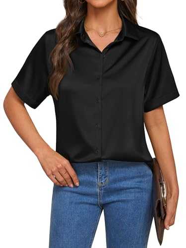 Womens Satin Silk Button Down Shirts Long Sleeve Blouse Casual Work Office Tops