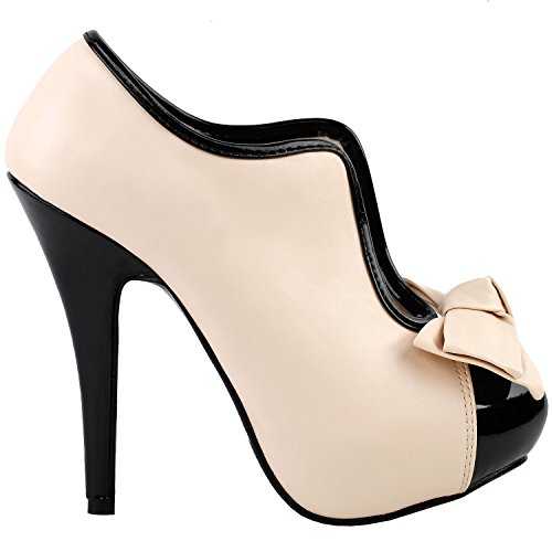 SHOW STORY Vintage Two Tone Bow Platform Stiletto High Heel Ankle Boots,LF30427BG
