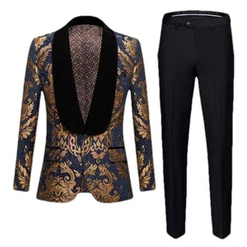 Eesuei (Jacket + Pants) Classic Men's Jacquard Suits Men Wedding Ball Party Swallowtail Blazers and Trousers