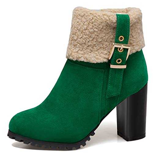 Women Block Heel Winter Warm Outdoor Zip Snow Ankle Boots