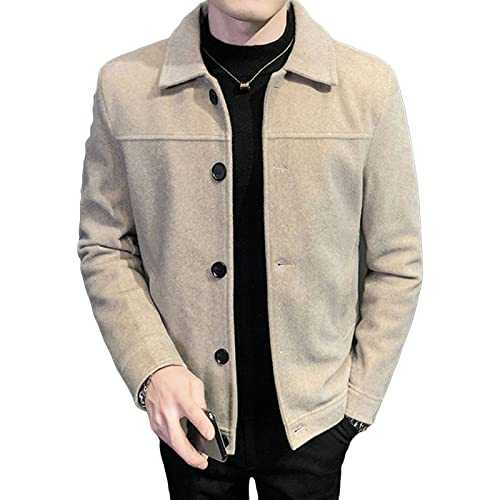 Men's Wool Blend Button Down Coat Single Breasted Lapel Short Pea Coat Vintage Stylish Classic Slim Fit Jacket
