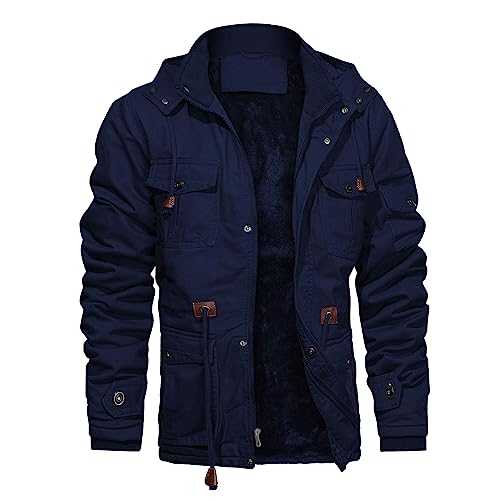 CHEXPEL Men's Thick Winter Jackets with Hood Fleece Lining Cotton Military Jackets Work Jackets with Cargo Pockets Outwear