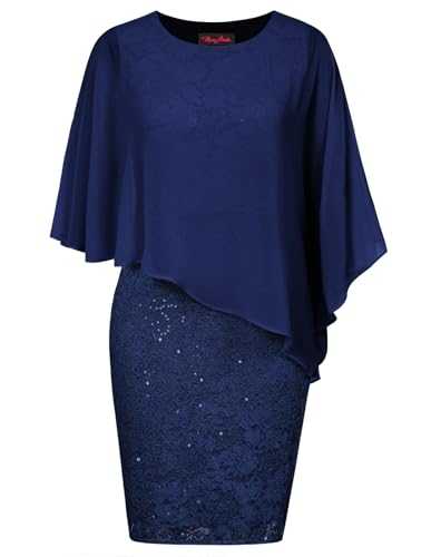 Hanna Nikole Women's Plus Size Cape Chiffon Dress Cocktail Formal Party Pencil Dress