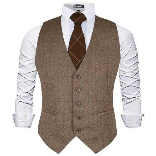 Alizeal Mens Business Dress Tweed Suit Vest Regular Fit Tuxedo Waistcoat