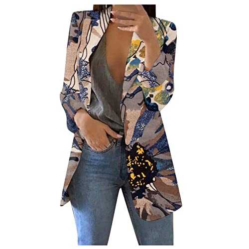 Topassion Blazer Jackets for Women UK， Open Front Cardigan Elegant Jackets for Women UK Chic Floral Printed Blazers for Women UK Business Office Long Sleeves Blazers Clearance