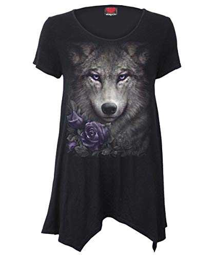 Spiral Women's Wolf Roses-Smock-Tunic Casual Top T-Shirt