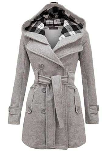 EFOFEI Womens Wool Blend Double Breasted Winter Midi Length Trench Coat With Hood