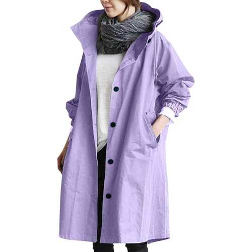 ADMAY Jackets For Women Lightweight Waterproof Medium Length Trench Coat Long Sleeve Windbreaker Hiking Climbing Outdoor Hooded Raincoat With Pocket Fit Winter Outwear