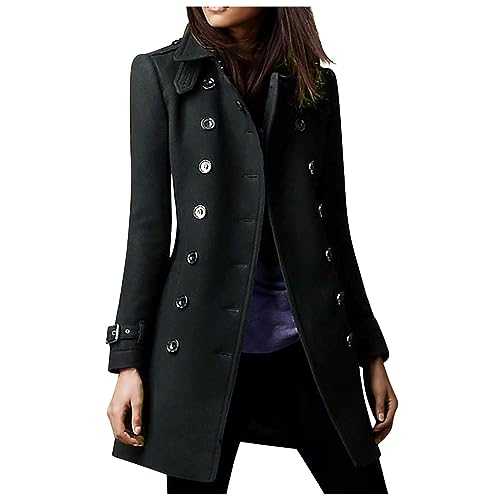 GULASISI Wool Coats Women Premium Business Casual Pea Coat Fall Winter Fashion Double Beasted Mid-Length Tweed Jacket Overcoat/UK Size/Teenage Girls Ladies Clothes/Shipping 7 Days