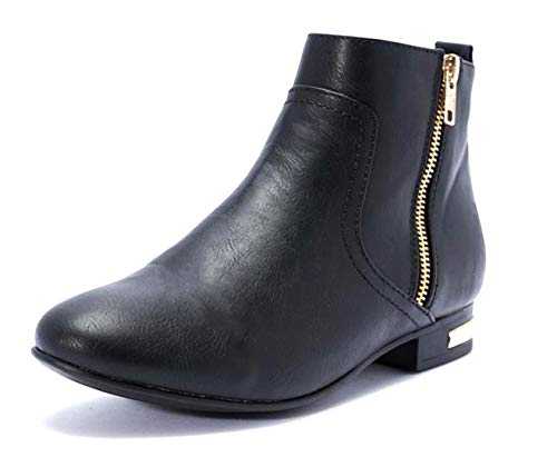 Tilly London New Womens Girls Chelsea Boots Flat Heel Ladies Elastic Biker Dealer Work Shoes Casual Ankle Black/Gold Zips