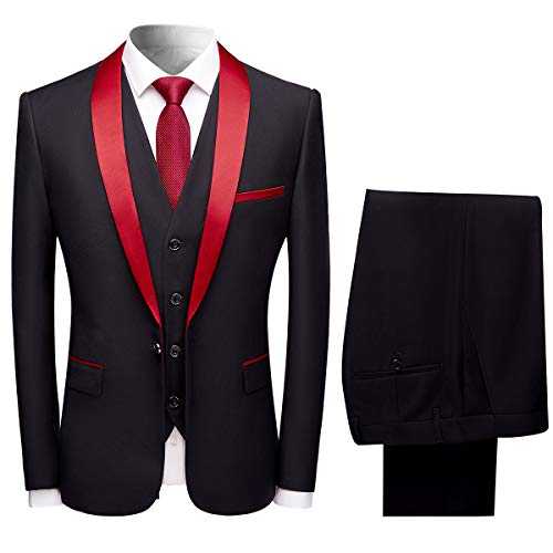 Mens Suits 3 Pieces Slim Fit Wedding Formal Dinner Suit Black One Button Notched Lapel Tuxedo Blazer Jacket Trousers and Waistcoat