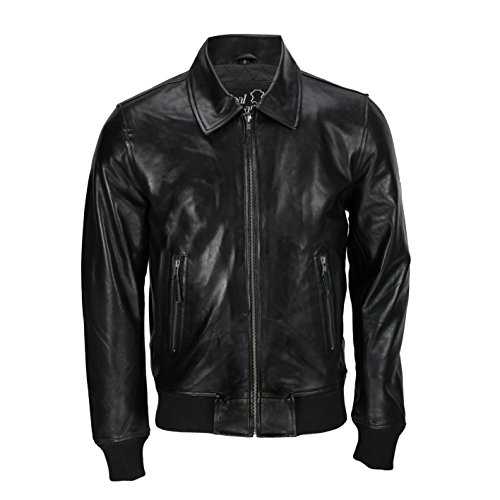Xposed Mens Soft Real Leather Collar Bomber Jacket Vintage Biker Style Black, Tan Brown