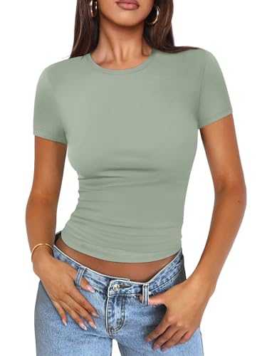 MIROMIHO Summer Tops Womens T Shirts Basic Scoop Neck Short Sleeve Crop Tops Cute Slim Fit Tees Y2k Clothing 2024