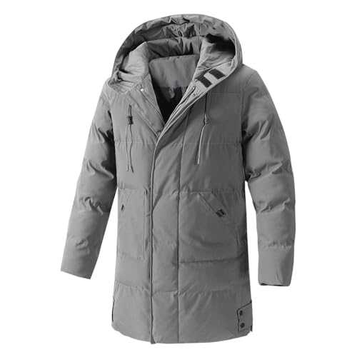 Coats for Men UK Clearance Winter Puffer Jacket Quilted Padded Down Coat Mid Length Hooded Windbreaker Winter Warm Overcoat Padded Cotton Outwear Puff Jacket with Pockets UK Size 10-22