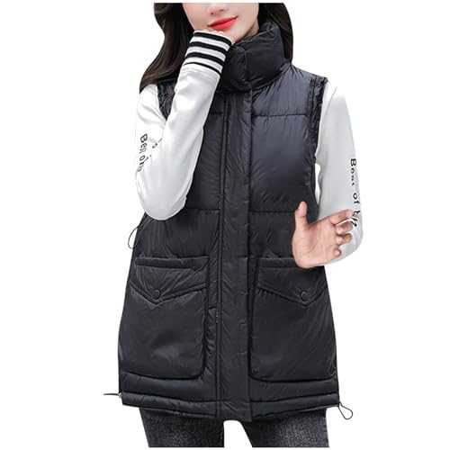 Puffer Gilet for Women UK Sale Clearance Thicken Sleeveless Zip Up Jacket Winter Warm Padded Vest with Pockets Sleeveless Quilted Jackets Body Warmer Down Coat Windproof Gilets Ladies