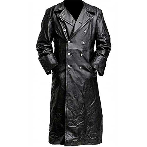 HAOLEI Mens Leather Trench Coat Full Length UK Gothic Faux Leather Steampunk Overcoat Sale Clearance Winter Casual Outwear Lapel Motorcycle Long Coat Biker Jacket Size 8-22