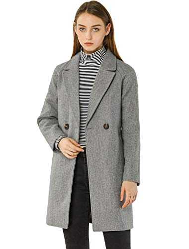 Allegra K Women's Notched Lapel Double Breasted Raglan Winter Coats, Grey, S