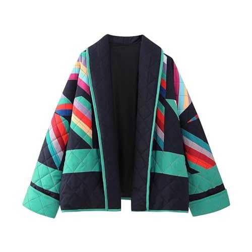 Women's Cropped Floral Print Jacket Winter Loose Quilted Patchwork Jacket Womens Ski Jacket Coat Lightweight Long Sleeve Quilted Jacket Vintage Cardigan for Party Vacation Shopping
