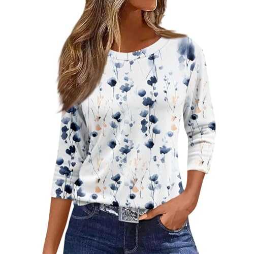 Womens Tops 3/4 Sleeve Tunic Blouse Casual Lightweight Comfort Shirts Crewneck Elegant Workout Dressy Tunic Blouse Vintage Loose Going Out T-Shirt Blouse Streetwear