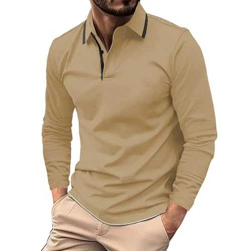 Mens Long Sleeve Stretch Golf Polo Shirt - Men's Breathable Long Sleeve Polo Shirts - Regular Fit Casual Smart Button Neck T Shirts Work Golf Hiking Tops - Solid Color Tennis T-Shirt Tops