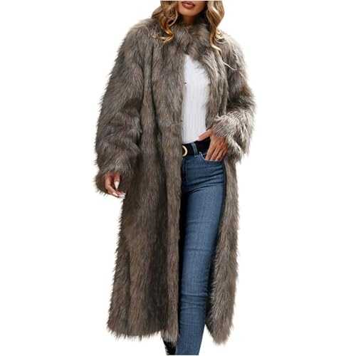 Long Faux Fur Coats for Women Winter Coats Thermal Plush Furry Coat Open Front Cardigan Fuzzy Fleece Jacket Maxi Length Overcoat Casual Jackets Comfort Warm Outerwear