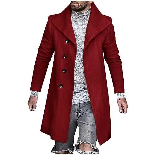 HAOLEI Long Trench Coat Mens Pea Trench Coats Wool Overcoat Full Length Long Winter Warm Jacket Business Casual Smart Outwear Regular Fit Jackets Size 10-20