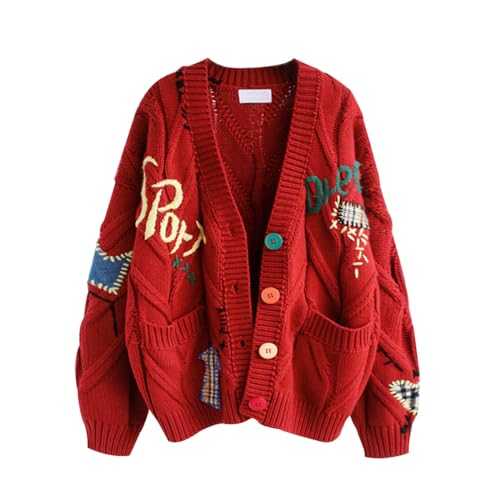 AMhomely Ladies Cardigans Women Chunky Cable Knit Cardigan Embroidery Button Down Sweater Jacket Knitwear Open Front Jumpers Christmas Holiday Dailywear