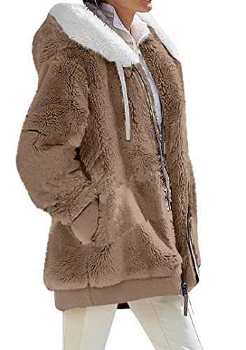 EFOFEI Women Hoody Warm Fluffy Zip Coat Fleece Hoodies Autumn Winter Warm Parka Coat Loose Plush Fluffy Jacket