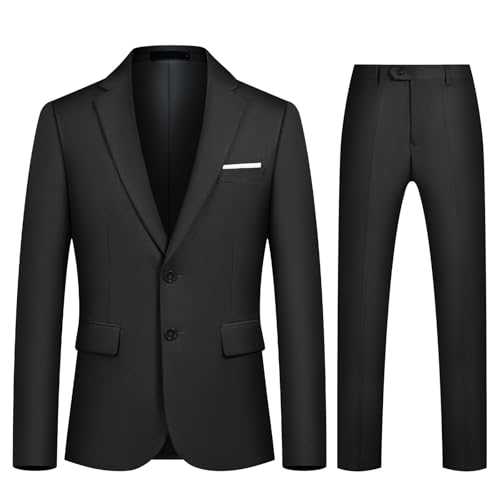 Autsel Mens Suits 2 Piece Slim Fit Two Buttons Business Wedding Formal Dinner Tuxedo Classic Suit Blazer Trousers