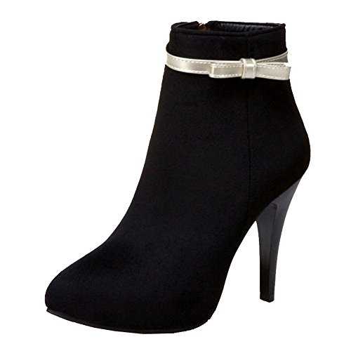 SJJH Women Ankle Boots with Flock Materail and Cute Bowtie Sexy Boots with Thin Heel