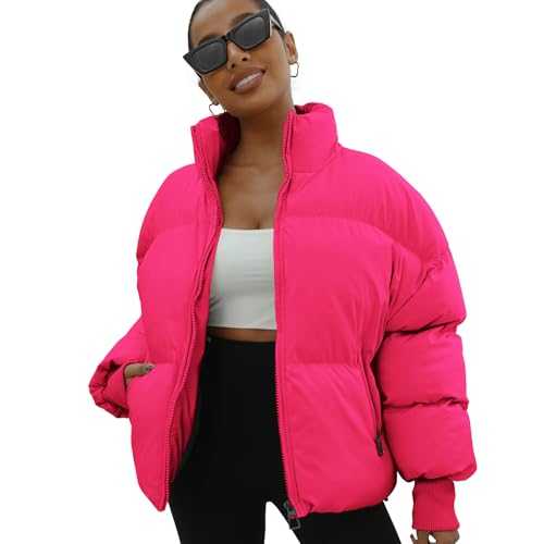 Dppiee Winter Puffer Jacket Women Cropped Baggy Down Coats Long Sleeves Zip Puffy Jackets