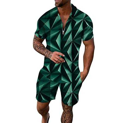 Mens Flapper Suit Casual Shirt and Shorts Sets Two Piece Summer Outfits Zip Tracksuit Set Suits for Men 4X