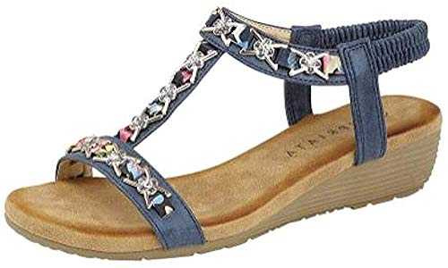 L072C-6 Blue Jewelled Sling Back Sandal - Blue - 6 UK
