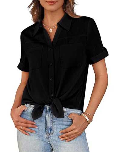 GRACE KARIN Womens Blouse Summer Short Sleeve Button Down Tunic Loose Casual Work Tops