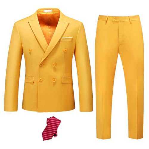 YND Men's Slim Fit 3 Piece Suit with Stretch Fabric, One Button Solid Blazer Vest Pants, Party Wedding Dress with Tie