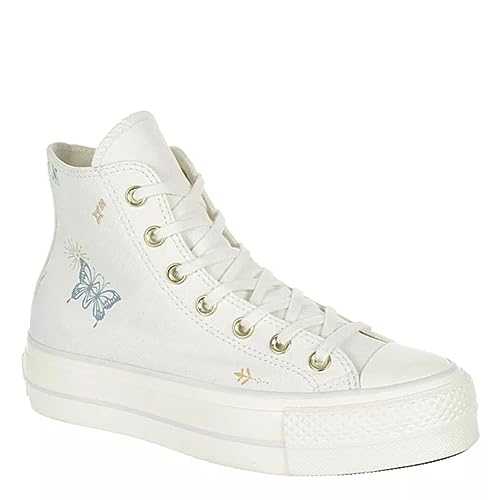 Unisex Chuck Taylor All Star Lift High Top Canvas Sneaker - Lace up Closure Style - White/Cocoon Blue
