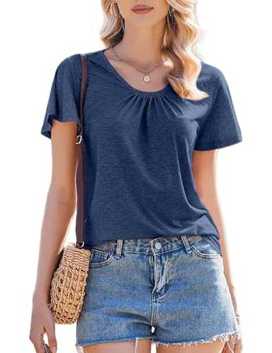 Zeagoo Summer Tshirt Women's Casual Tops Ladiess V Neck Short Sleeve Shirts Elegant Blouse S-XXL