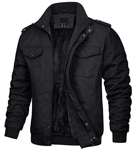 KEFITEVD Mens Warm Fleece Cargo Jacket Winter Military Bomber Jackets Windproof Work Coat with Multi Pockets