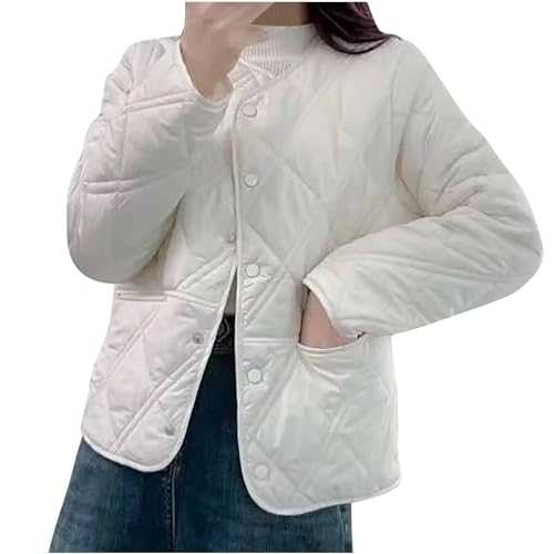 Women's Lightweight Down Jacket Puffer Jackets Women Quilted Jackets Puffer Coats for Women Collarless Padded Jacket Button Down Winter Long Sleeve Crew Neck Lightweight Warm Coat