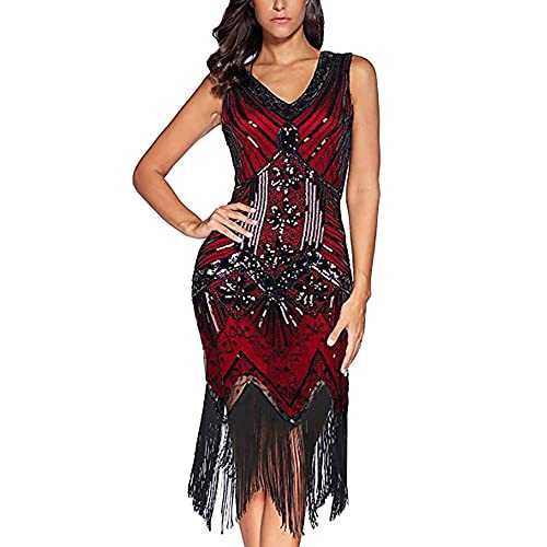 Comeon Gatsby Dress, Women 1920s Art Deco Sequin Paisley Flapper Tassel Glam Party Cocktail Dresses