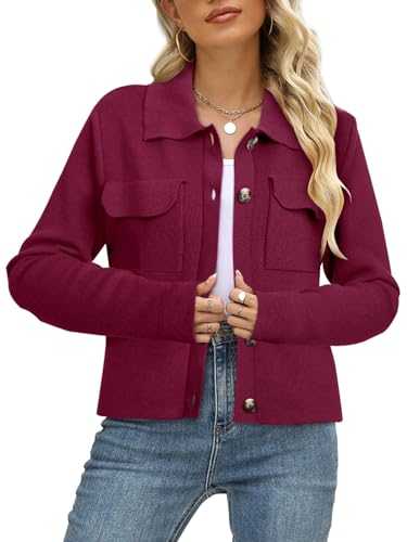 Women's Sweater Jacket Long Sleeve Collared Button Up Open Front Cardigan Fall Winter Knit Blazer Sweaters with Pockets