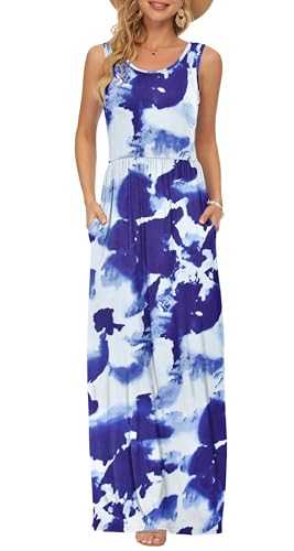 AUSELILY Summer Dresses for Women Casual Sleeveless Ladies Maxi Dress Long with Pockets