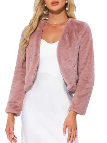 Allegra K Cropped Jacket for Women Faux Fur Long Sleeve Open Front Bolero Winter Coat